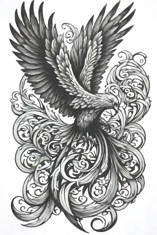 Phoenix With Good Enough Text Tattoo