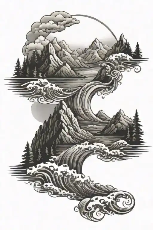 Mountains River Ocean Waves