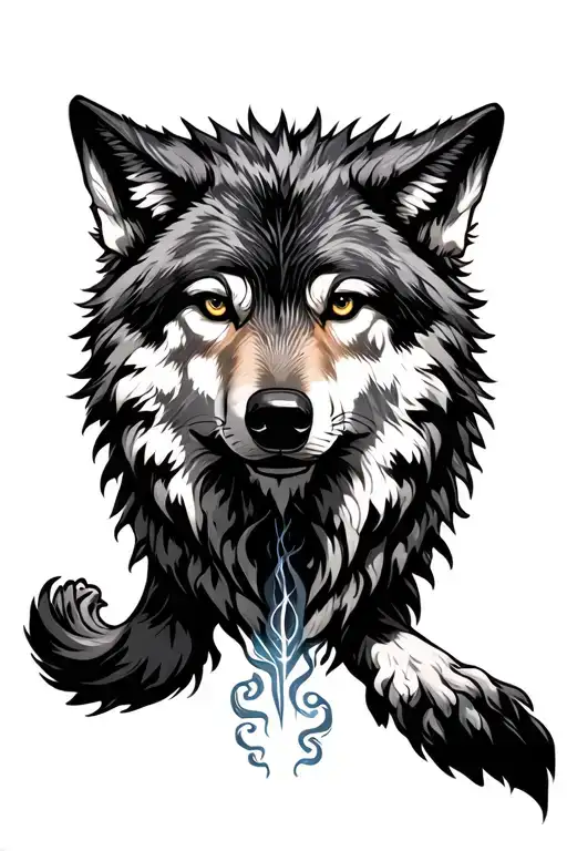 Wolf With Meaning Of Life Energy And Force