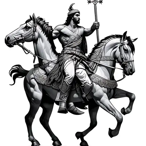 Greek Warrior Mounted On Alexandre Horse The Great And Bucyfalo