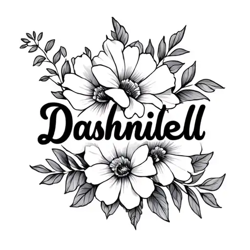 Dashniell In Cursive Cool Font With Flowers In The Background