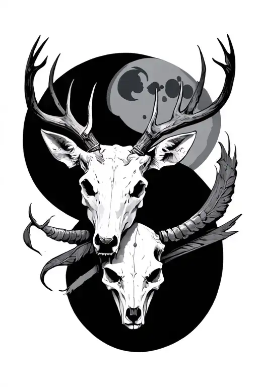 Masculine Artemis With Moon And Deer Skull