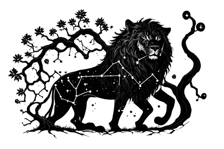 Tree And Leo Constellation Intertwined Within