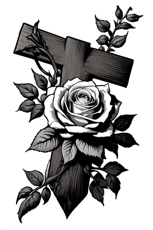 Cross Wrapped With A Rose And Cardinal