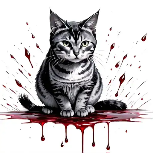 Cat Siting In Blood Drops