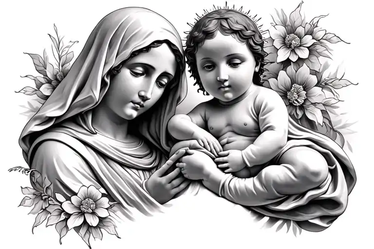 Mother Mary Holding Baby Jesus