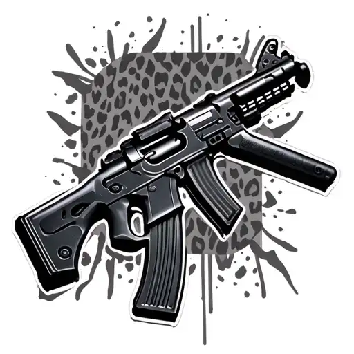 Leopard Print Background Surrounding A Realistic Ak47