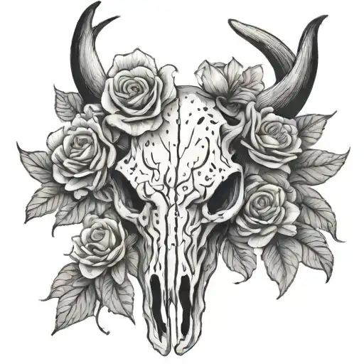 Longhorn Skull With Flowers
