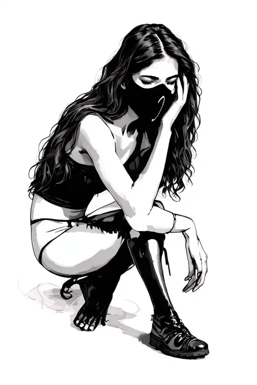 Depression Masked Woman Sitting