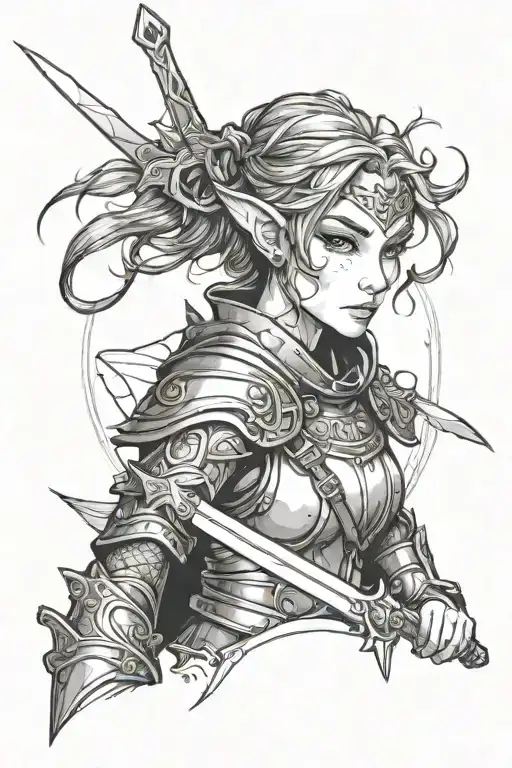 Elf Girl In Armor With A Sword