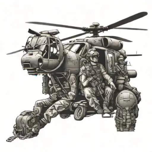 Army Soldier With Helicopter With Soldiers And Dog Tags