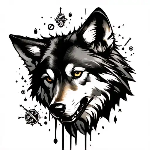 A Sensual And Dangerous Tattoo Featuring A Wolf And Elements Of Drugs