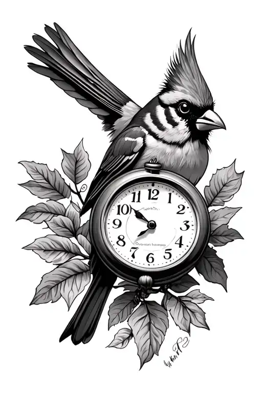 Cardinal Bird Perched With Pocket Watch