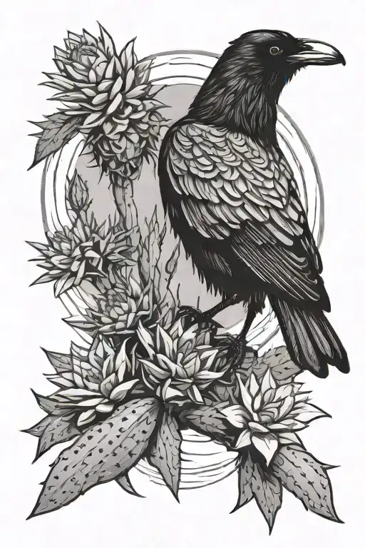 Crow On A Desert Cactus