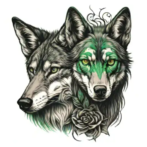 Red Wolf Female Green Eyes And A Raven Man