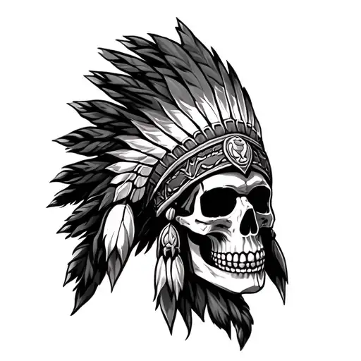 Native Skull And Headdress With Smoke Filler For Knee Cap