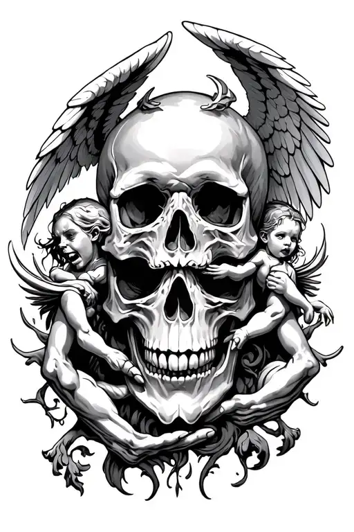 Skull With Angels Fighting Demons