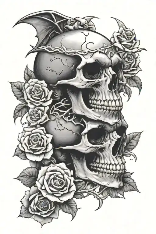 Skull And Roses And Dragon