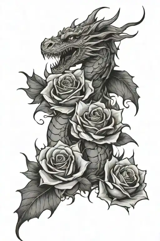 Roses And Dragon Breathing Fire