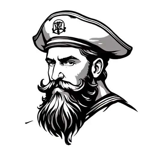 Sailor With Beard Black And White Old School Tattoo Minimalist Head Only
