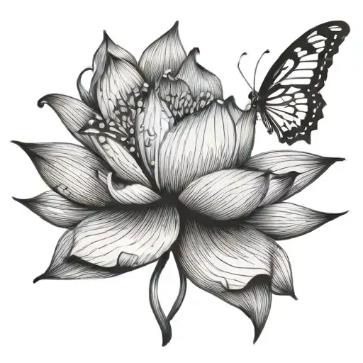 Lotus Flower With Butterfly