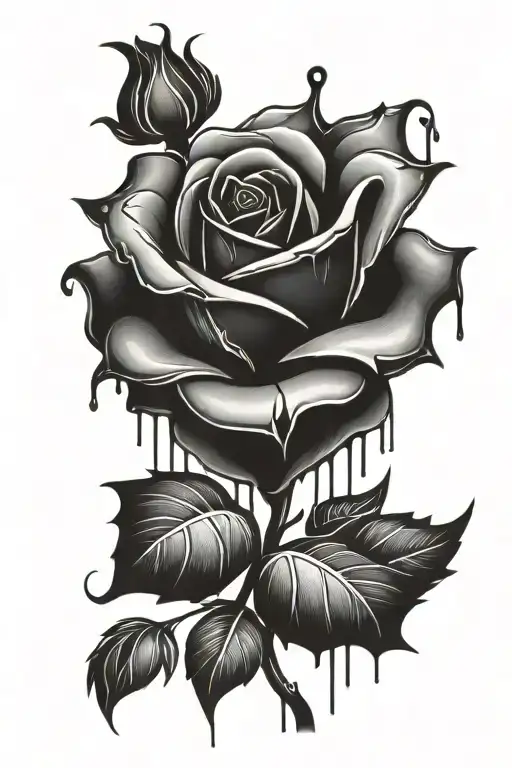 Black Rose With A Degrade Of Red And Blood Dripping And It Tige
