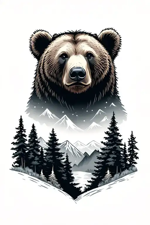 Bear And Forest And Mountains