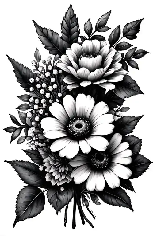 June And December Birth Flower Bouquet Tied Tattoo