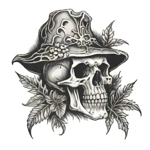 Vampire Skull In The Forest With Mushroom And Moth