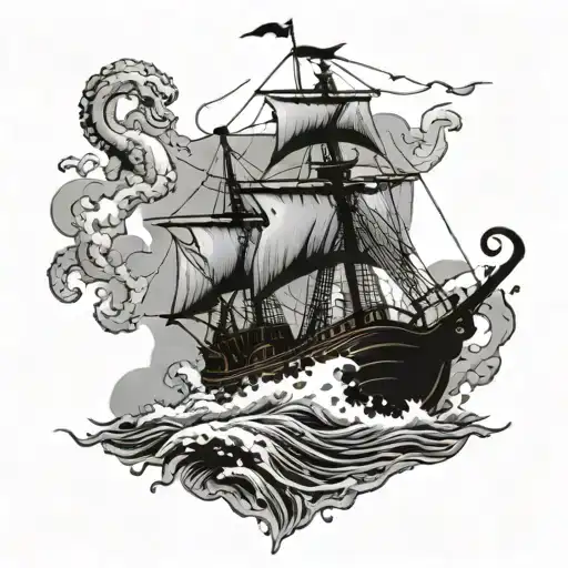 A Tv Screen Showing A Pirate Ship Sailing Through A Stormy Sea With Dragons Flying Above