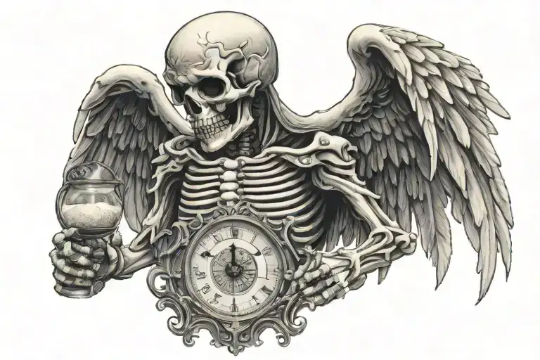 Skeleton Angel Holding A Sand Clock