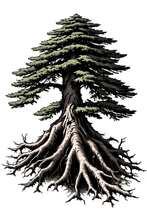 Lush Spruce Tree With Roots