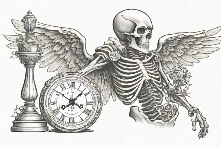 Skeleton Angel Holding A Sand Clock