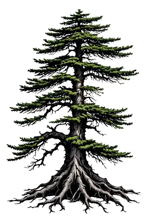Lush Spruce Tree With Roots