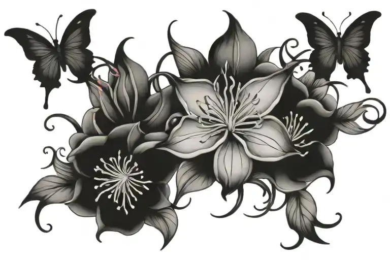 Oriental Lilys Intertwined With Butterflies Rose Thorns