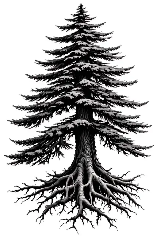 Lush Spruce Tree With Roots