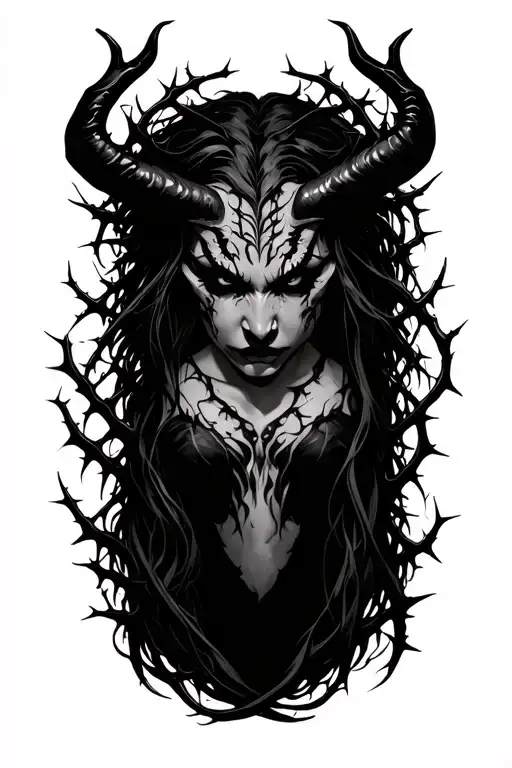 Female Demon Surrounded By Thorns