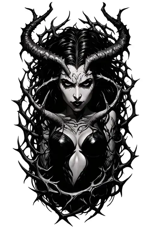 Female Demon Surrounded By Thorns Seductive Evil