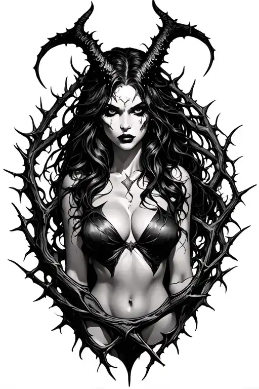 Female Demon Surrounded By Thorns Seductive Evil Succubus