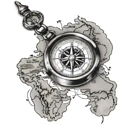 Compass With World Map In The Background And Finland Blacked Tattoo