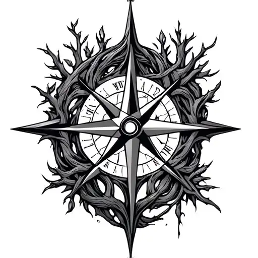 Nordic Compass With Tree Of Life Intertwined