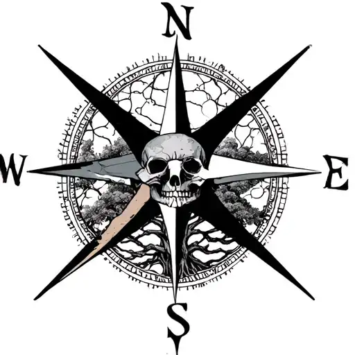 Danish Nordic Compass With Skull And Tree Of Life