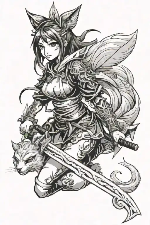 Anime Girl With Katana And Kitsune Mask