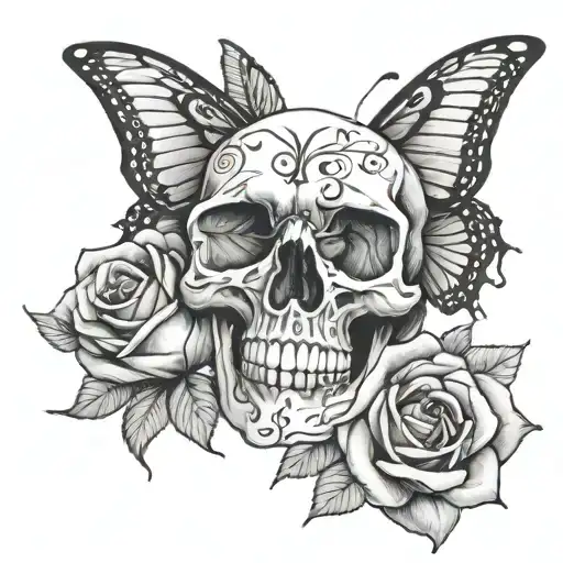 Skull Roses Butterfly