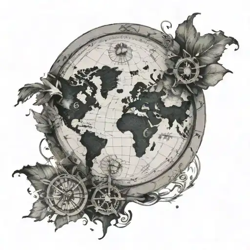 World Map With Compass Tattoo