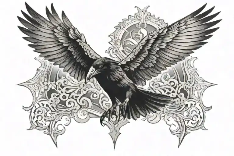 Raven Flying Symmetrycal