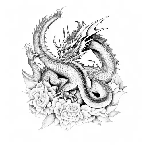 Dragon Surrounded By Flowers
