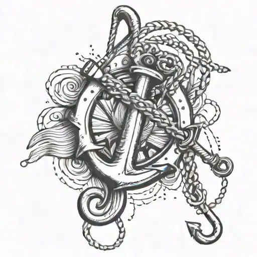 Fishing Pole With An Anchor Hanging Down From Their Laces