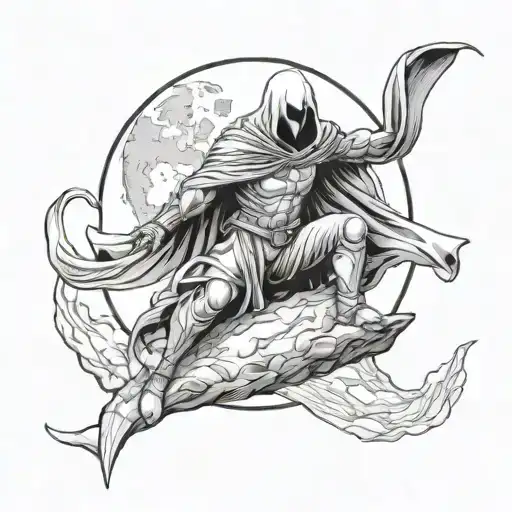 A Tattoo Design Wih Moon Knight Sitting On The Moon Of The First Days Of The Month