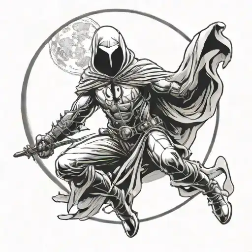 A Tattoo Design Wih Moon Knight Sitting On The Moon Of The First Days Of The Month
